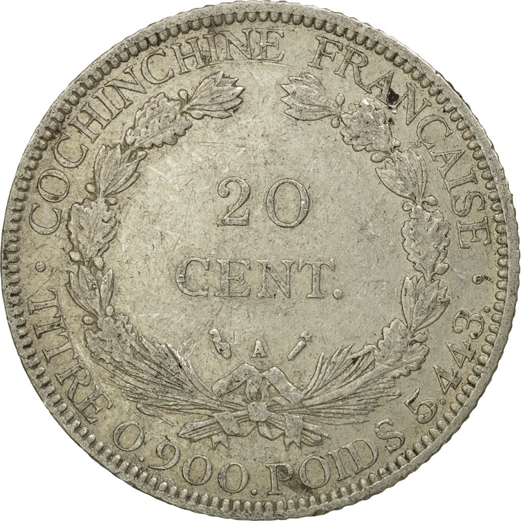 Coin, FRENCH COCHIN CHINA, 20 Cents, 1884, Paris, EF(40-45), Silver, KM:5