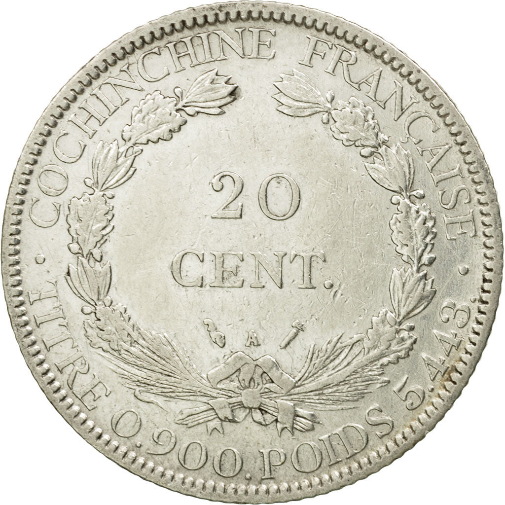 Coin, FRENCH COCHIN CHINA, 20 Cents, 1884, Paris, EF(40-45), Silver, KM:5