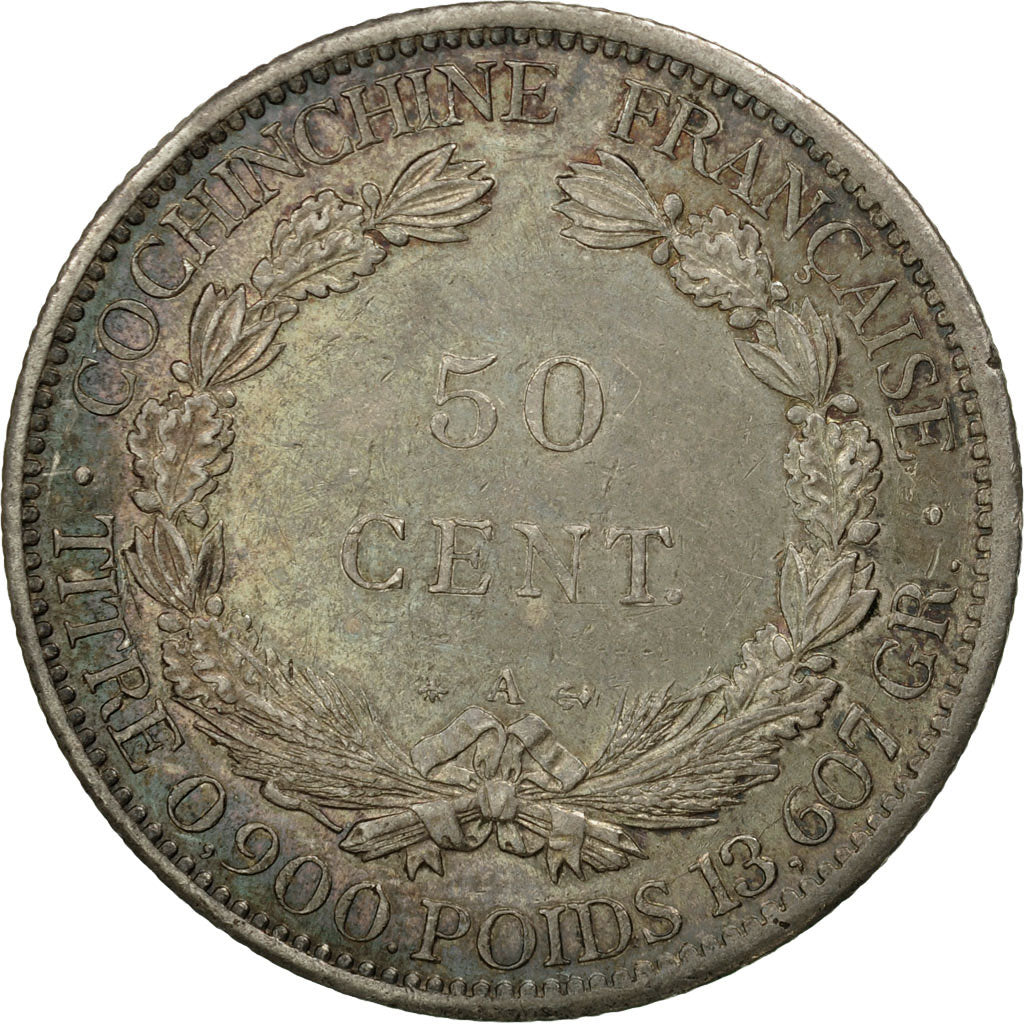Coin, FRENCH COCHIN CHINA, 50 Cents, 1879, Paris, EF(40-45), Silver, KM:6