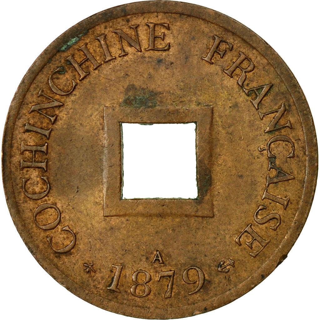 Coin, FRENCH COCHIN CHINA, 2 Sapeque, 1879, Paris, EF(40-45), Bronze, KM:2