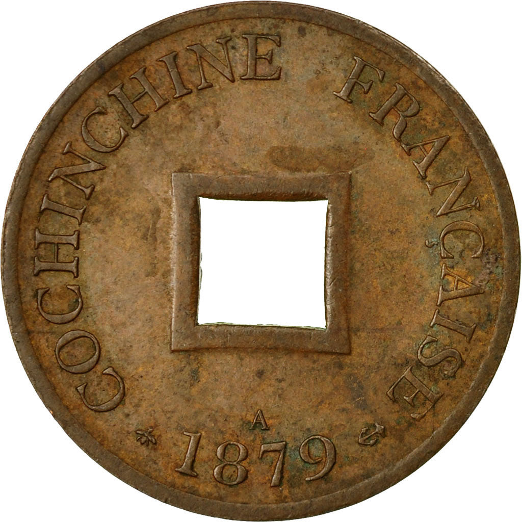 Coin, FRENCH COCHIN CHINA, 2 Sapeque, 1879, Paris, EF(40-45), Bronze, KM:2