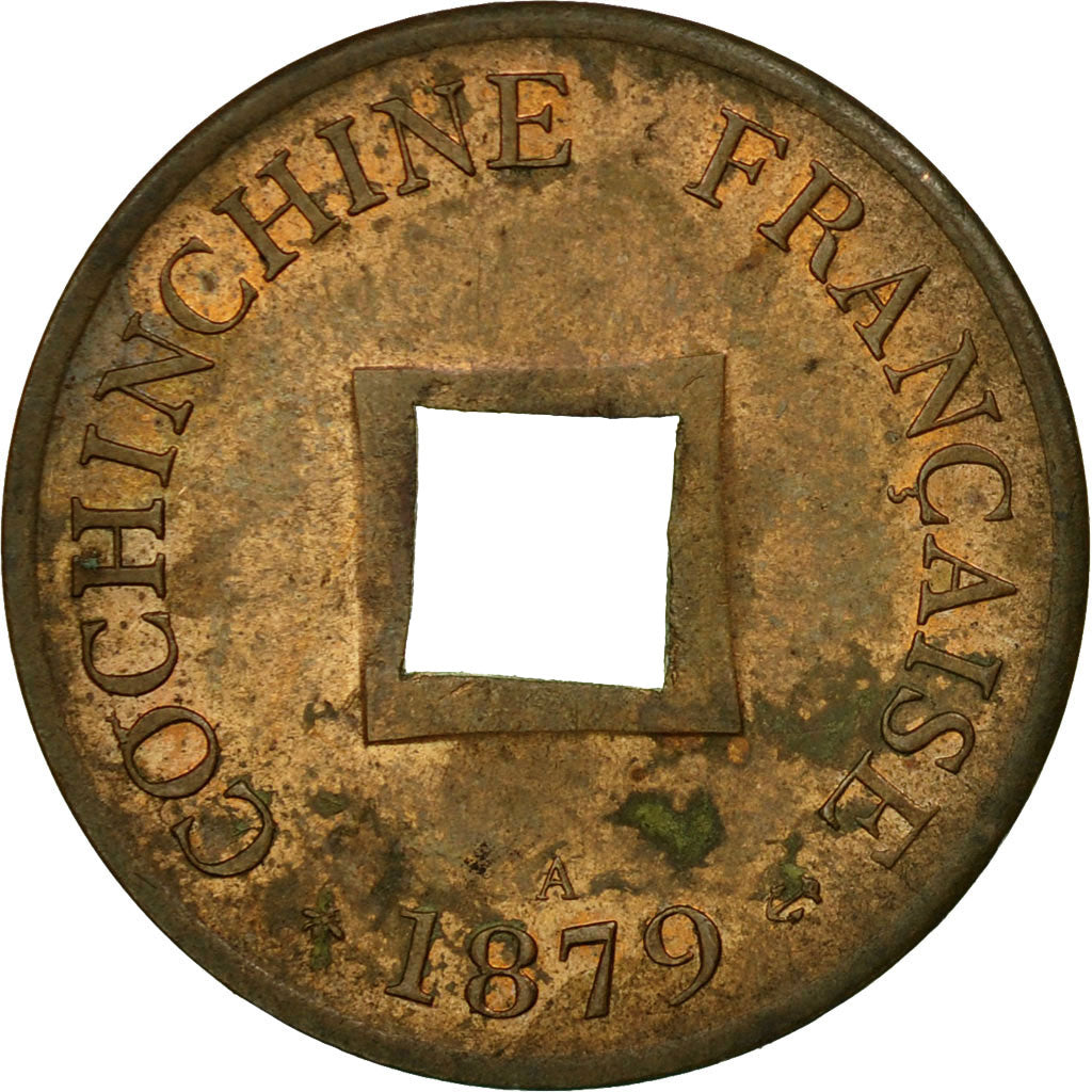 Coin, FRENCH COCHIN CHINA, 2 Sapeque, 1879, Paris, EF(40-45), Bronze, KM:2