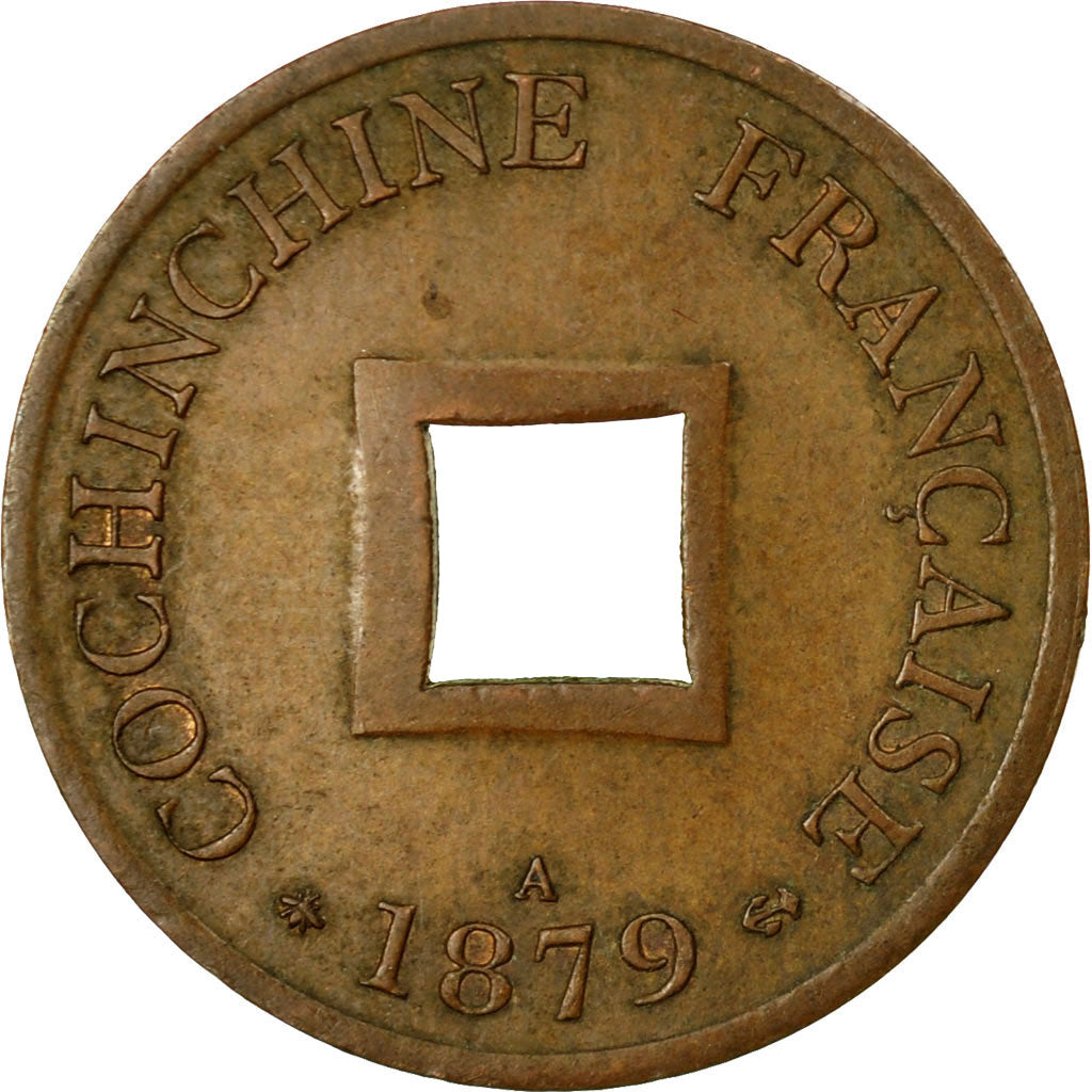Coin, FRENCH COCHIN CHINA, 2 Sapeque, 1879, Paris, EF(40-45), Bronze, KM:2