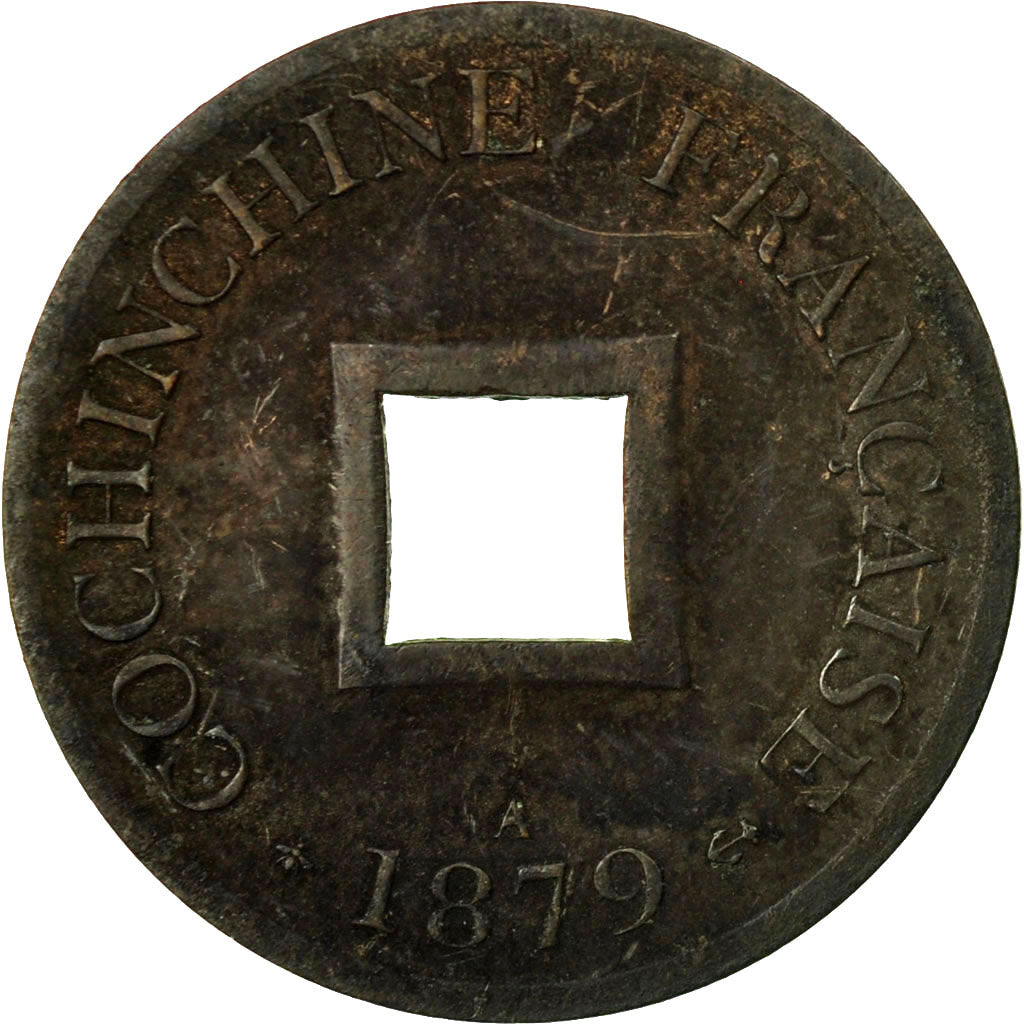 Coin, FRENCH COCHIN CHINA, 2 Sapeque, 1879, Paris, EF(40-45), Bronze, KM:2