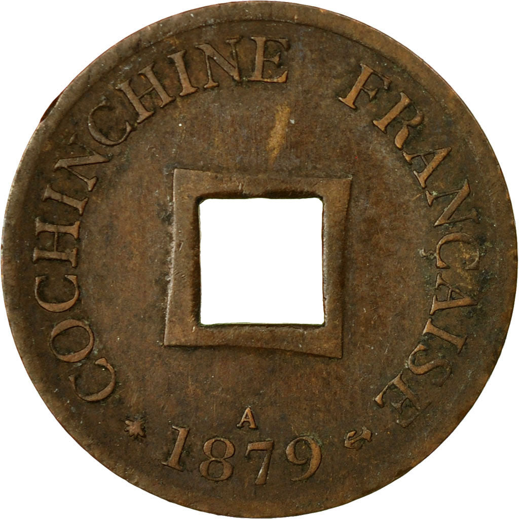 Moneda, COCHINCHINA FRANCESA, 2 Sapeque, 1879, Paris, MBC, Bronce, KM:2