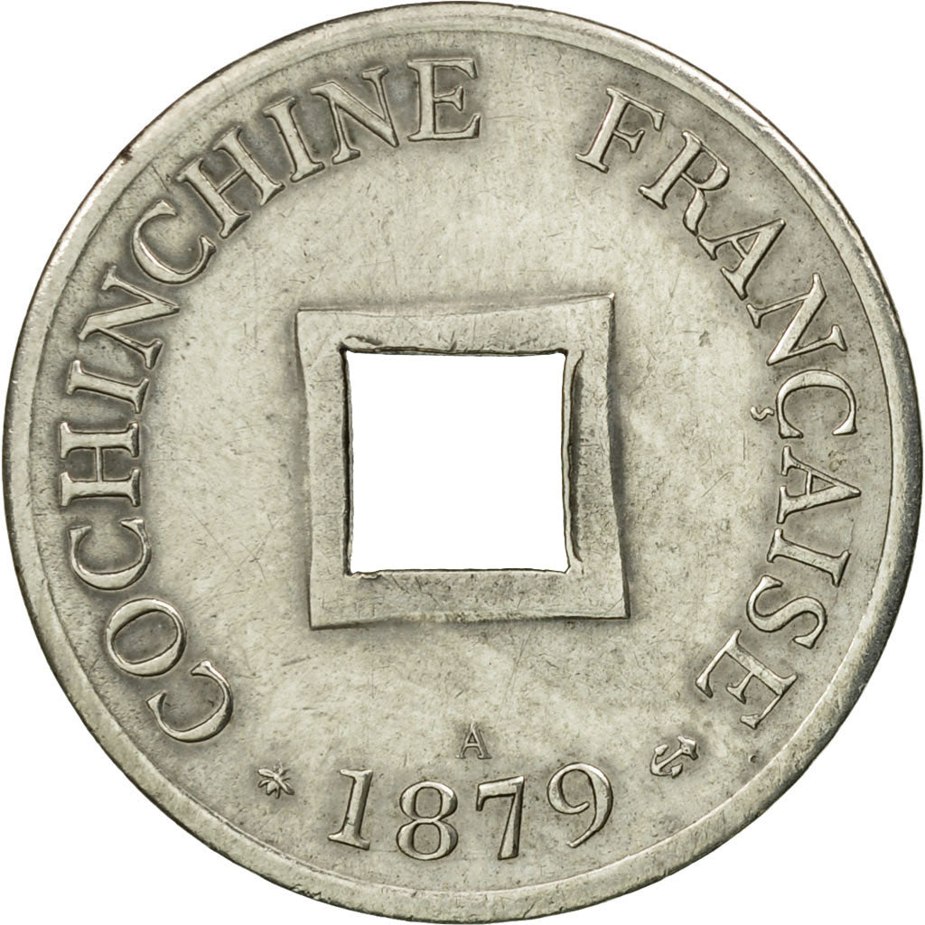 Coin, FRENCH COCHIN CHINA, 2 Sapeque, 1879, Paris, Plaqué, AU(50-53), Bronze