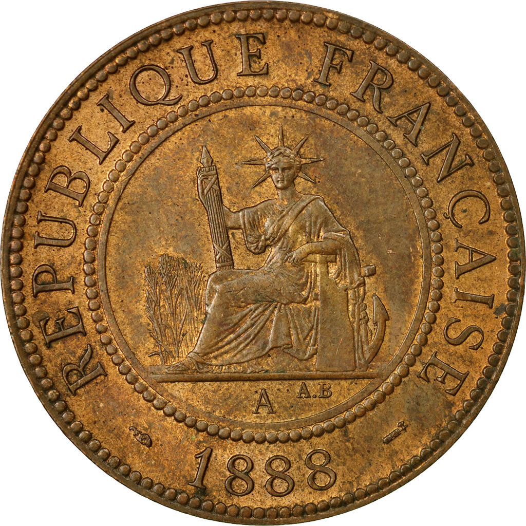 Coin, FRENCH INDO-CHINA, Cent, 1888, Paris, AU(50-53), Bronze, KM:1, Lecompte:40