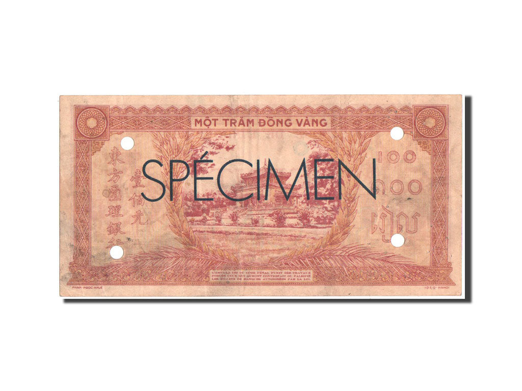 FRENCH INDO-CHINA, 100 Piastres, 1942-1945, SPECIMEN, KM:66s