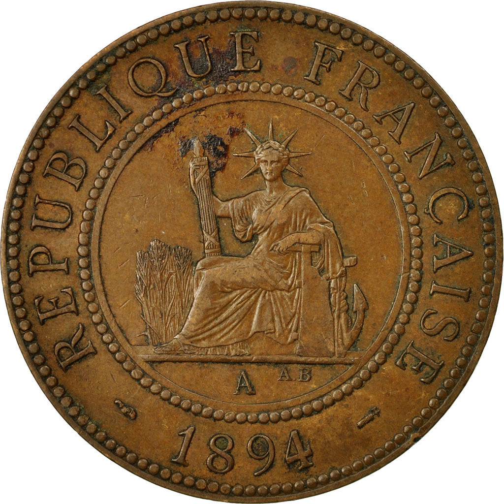 Moneda, INDOCHINA FRANCESA, Cent, 1894, Paris, MBC, Bronce, KM:1, Lecompte:45
