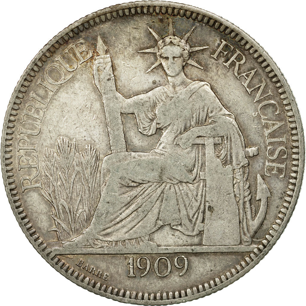 Monnaie, FRENCH INDO-CHINA, Piastre, 1909, Paris, TB+, Argent, KM:5a.1