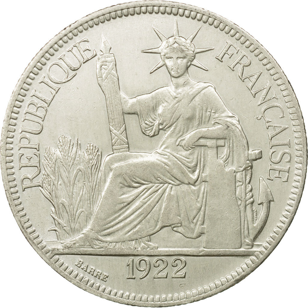 Coin, FRENCH INDO-CHINA, Piastre, 1922, Heaton, Birmingham, EF(40-45), Silver