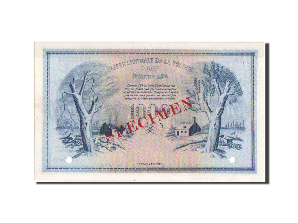 Reunion, 1000 Francs Phoenix, 2.2.1944, SPECIMEN, KM:40s