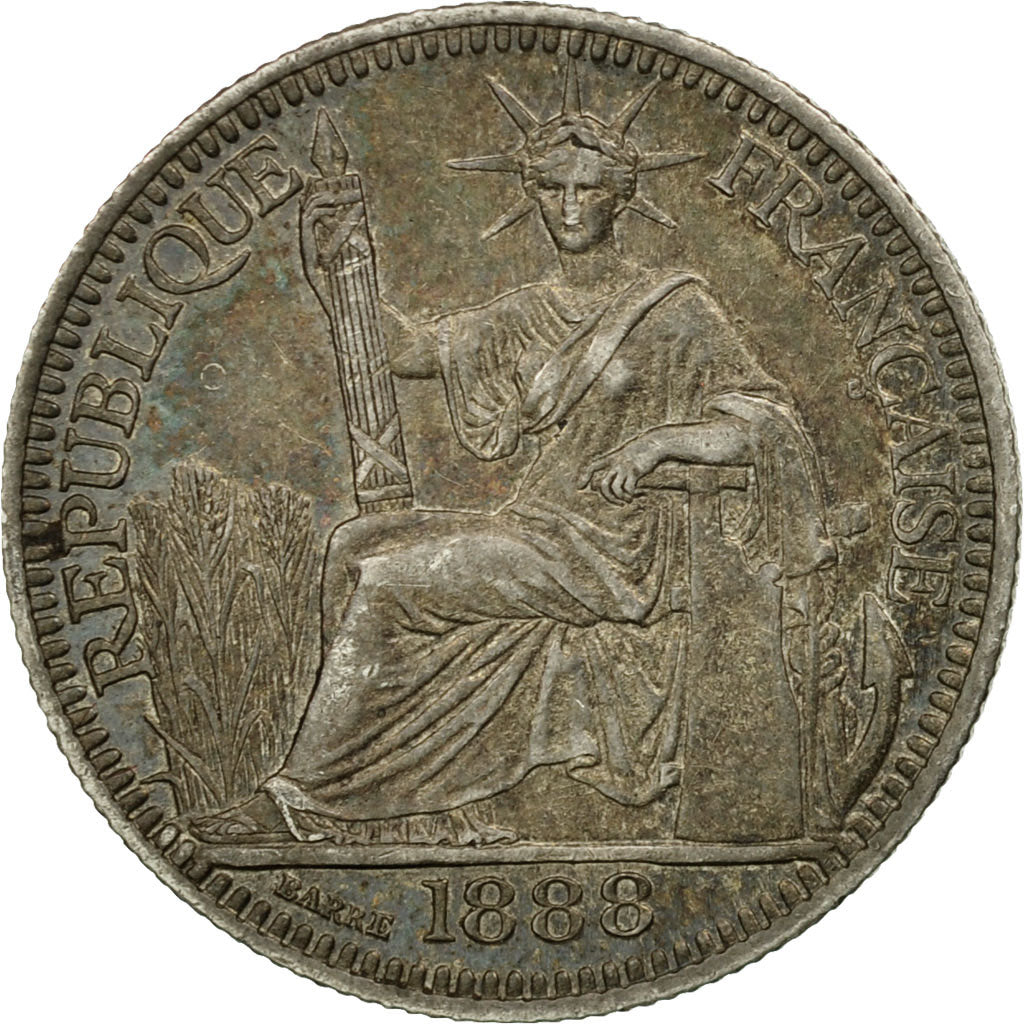 Coin, FRENCH INDO-CHINA, 10 Cents, 1888, Paris, AU(50-53), Silver, KM:2