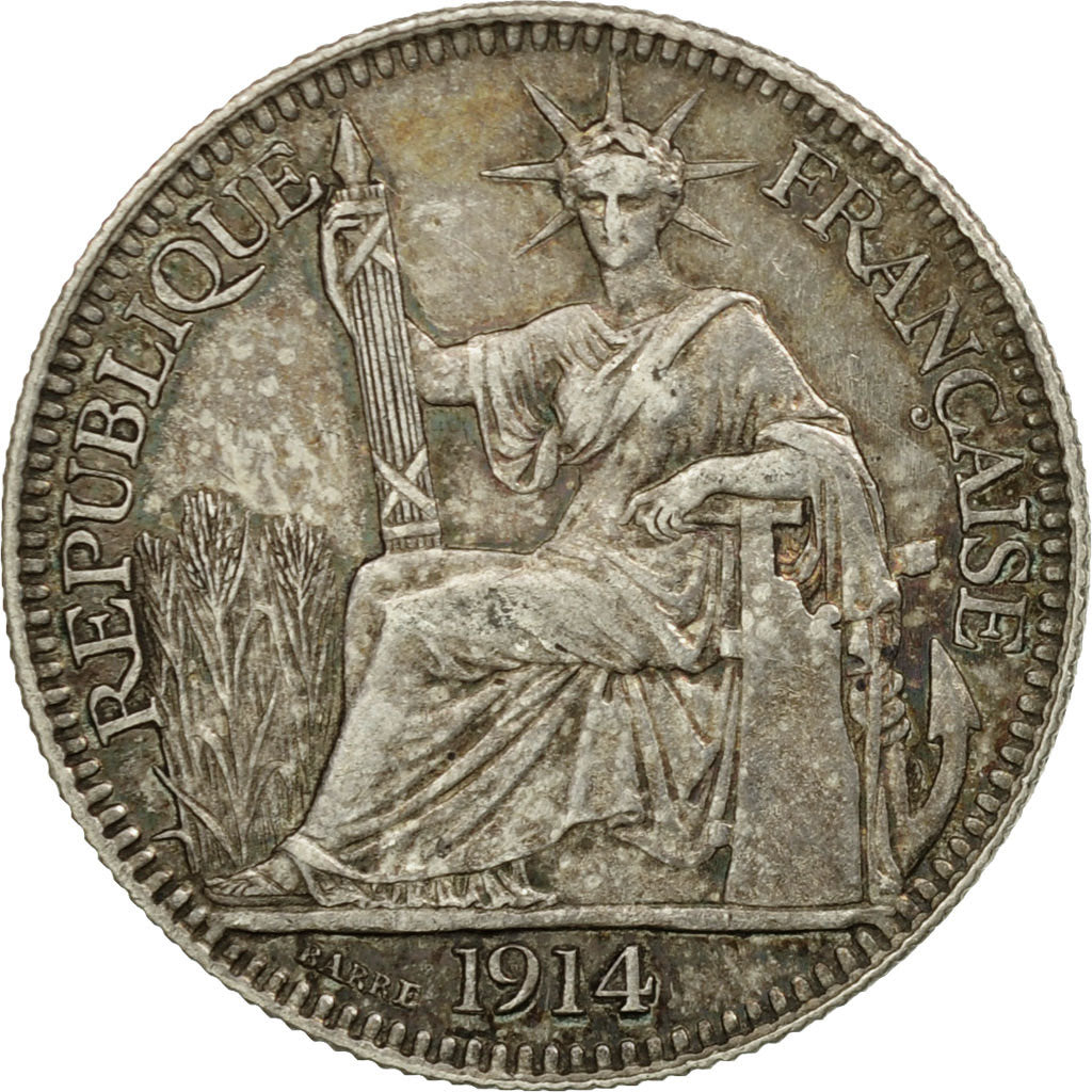 Coin, FRENCH INDO-CHINA, 10 Cents, 1914, Paris, AU(50-53), Silver, KM:9