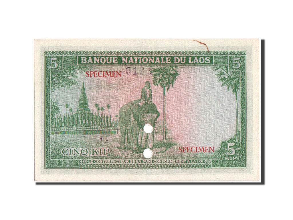 Lao, 5 Kip, 1962, SPECIMEN, KM:9s
