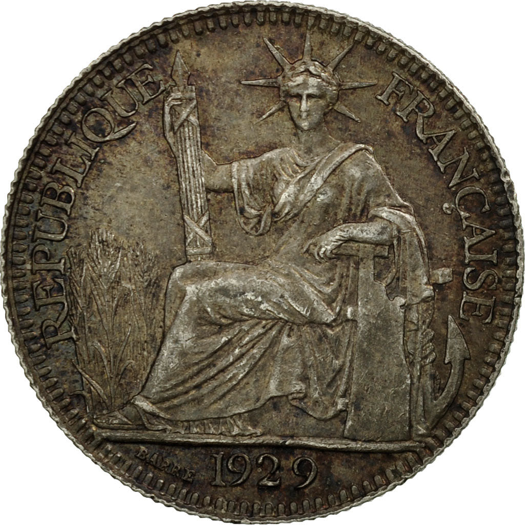 Moneta, INDOCINA FRANCESE, 10 Cents, 1929, Paris, BB+, Argento, KM:16.1
