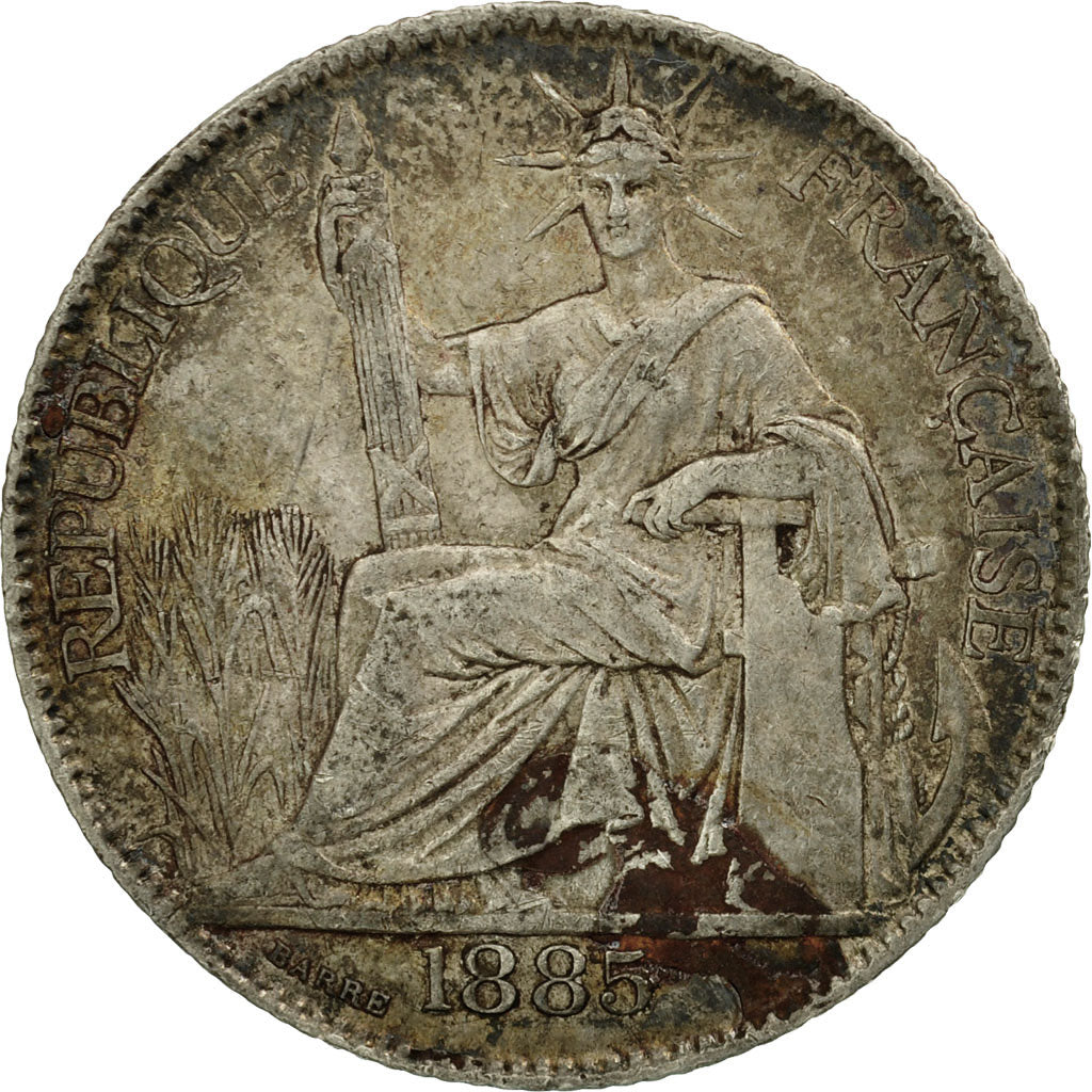 Münze, FRENCH INDO-CHINA, 20 Cents, 1885, Paris, S+, Silber, KM:3, Lecompte:188