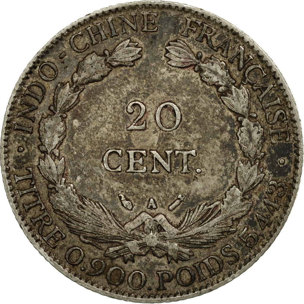Münze, FRENCH INDO-CHINA, 20 Cents, 1885, Paris, S+, Silber, KM:3, Lecompte:188