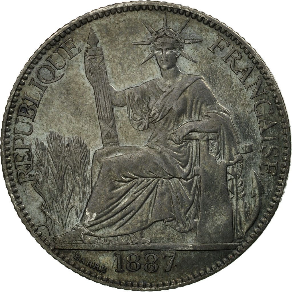 Coin, FRENCH INDO-CHINA, 20 Cents, 1887, Paris, EF(40-45), Silver, KM:3