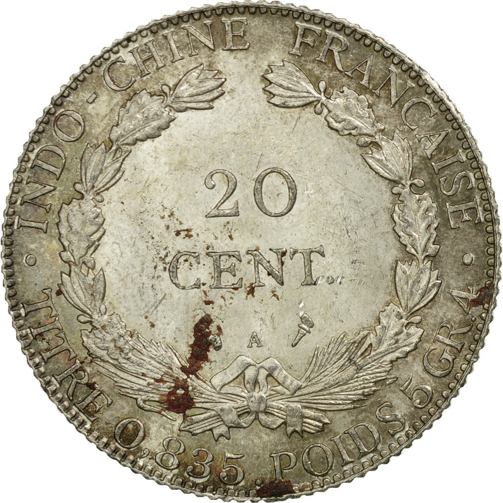 Coin, FRENCH INDO-CHINA, 20 Cents, 1902, Paris, AU(50-53), Silver, KM:10