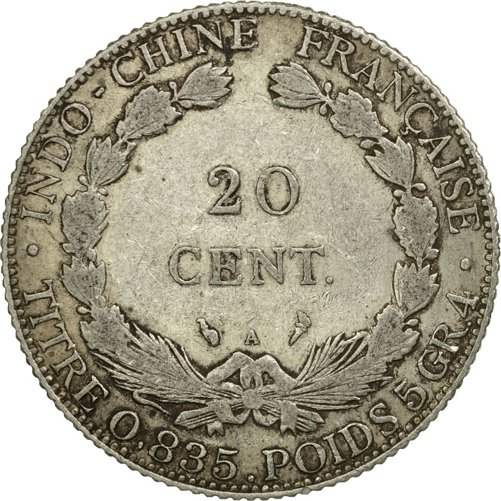 Coin, FRENCH INDO-CHINA, 20 Cents, 1912, Paris, VF(30-35), Silver, KM:10