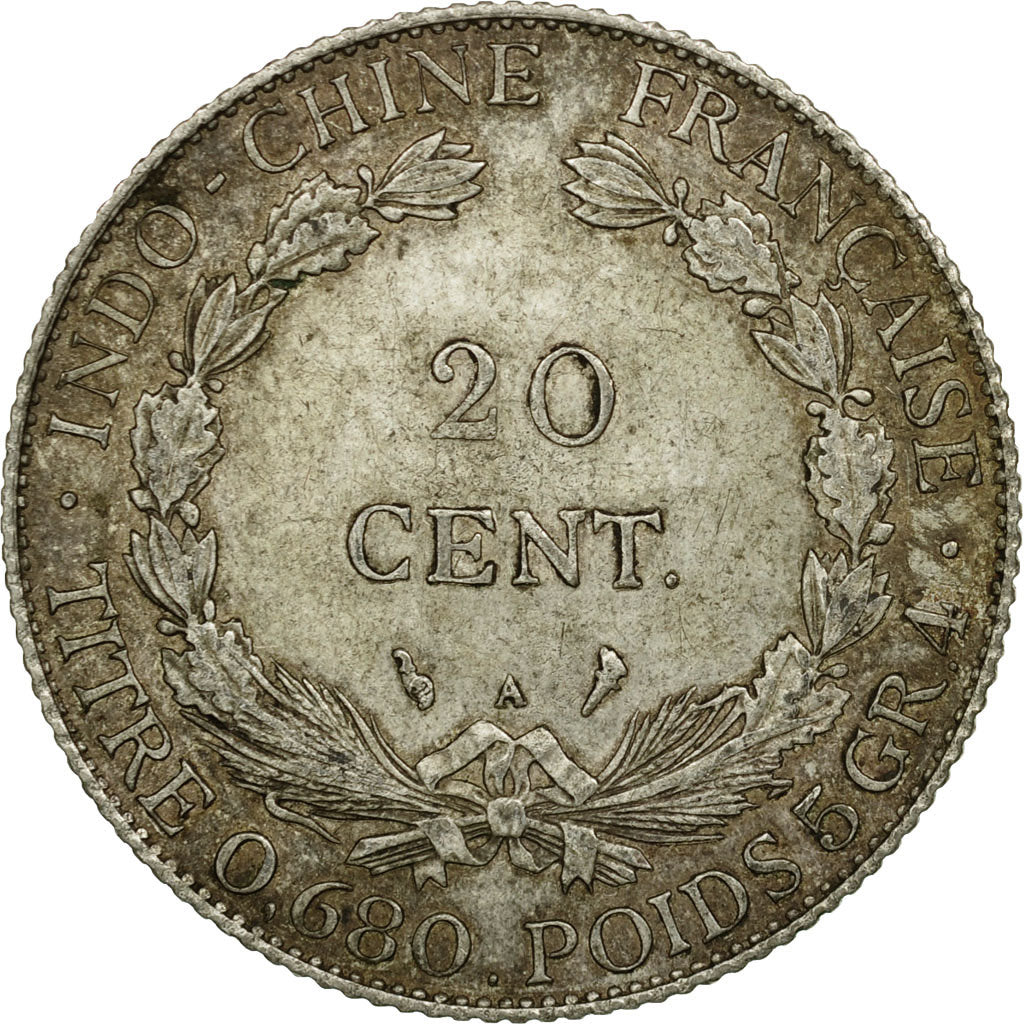 Coin, FRENCH INDO-CHINA, 20 Cents, 1927, Paris, EF(40-45), Silver, KM:17.1