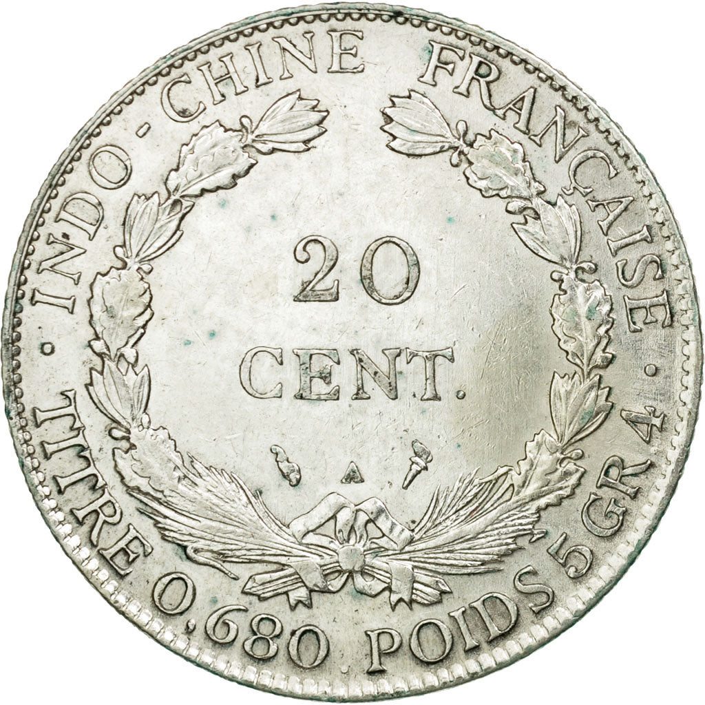 Coin, FRENCH INDO-CHINA, 20 Cents, 1928, Paris, AU(50-53), Silver, KM:17.1