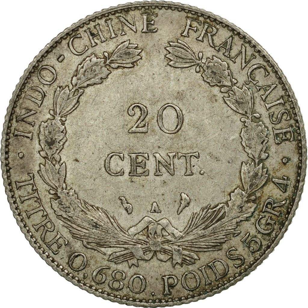 Coin, FRENCH INDO-CHINA, 20 Cents, 1929, Paris, EF(40-45), Silver, KM:17.1