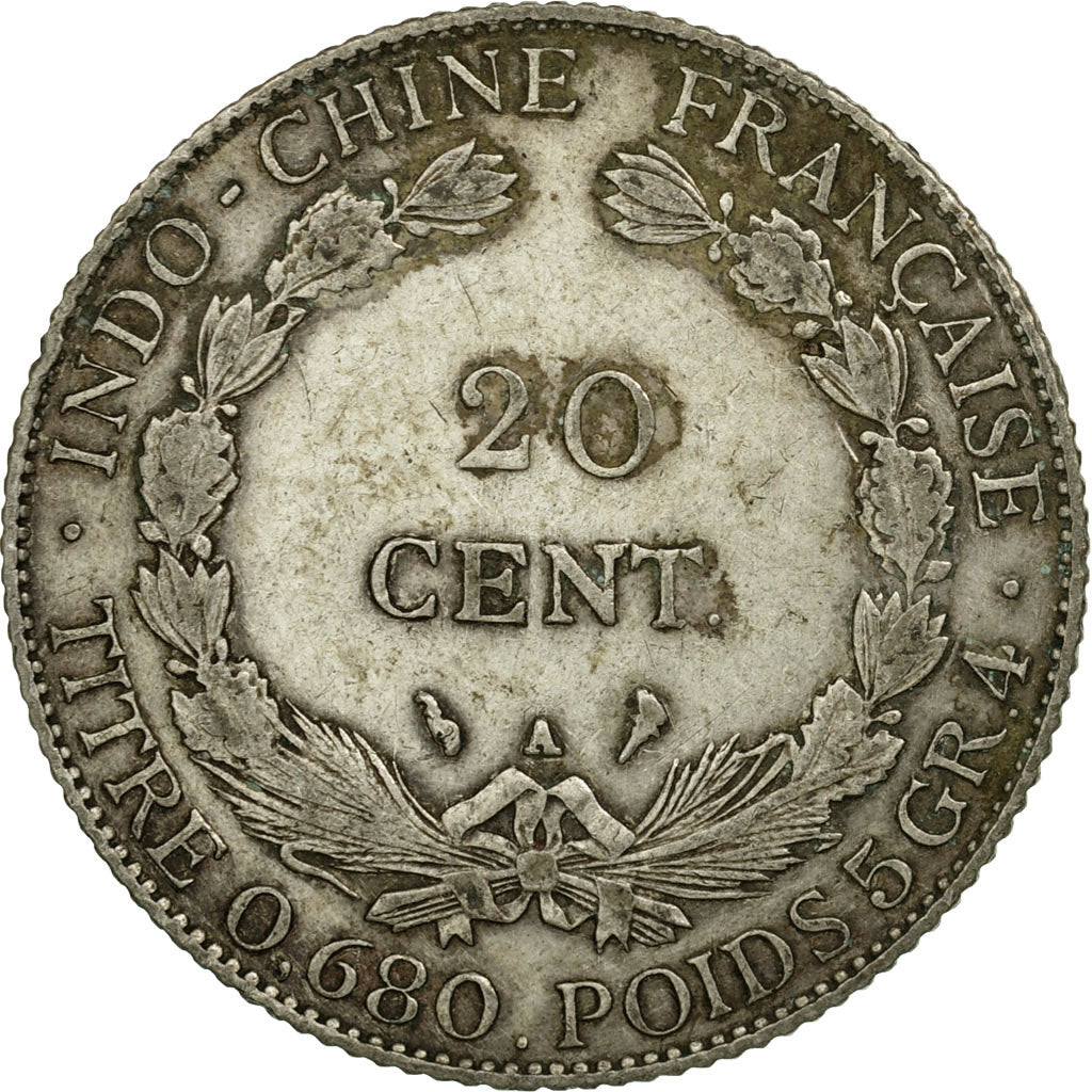 Coin, FRENCH INDO-CHINA, 20 Cents, 1929, Paris, EF(40-45), Silver, KM:17.1