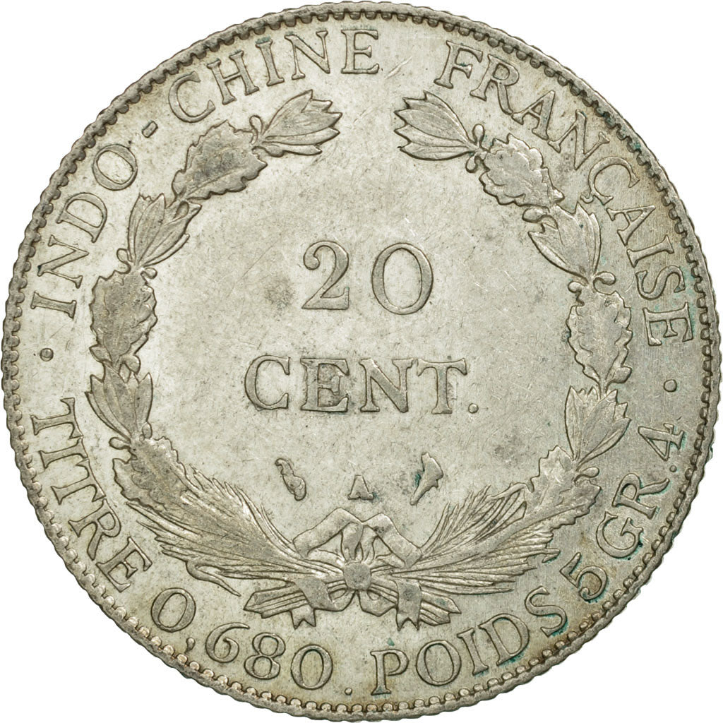 Coin, FRENCH INDO-CHINA, 20 Cents, 1929, Paris, EF(40-45), Silver, KM:17.1