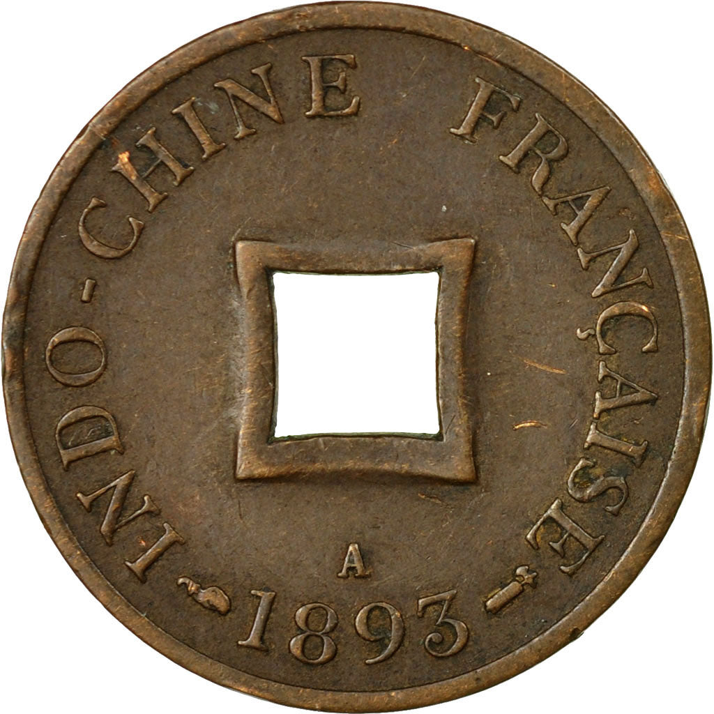 Münze, FRENCH INDO-CHINA, 2 Sapeque, 1893, Paris, SS, Bronze, KM:6, Lecompte:9