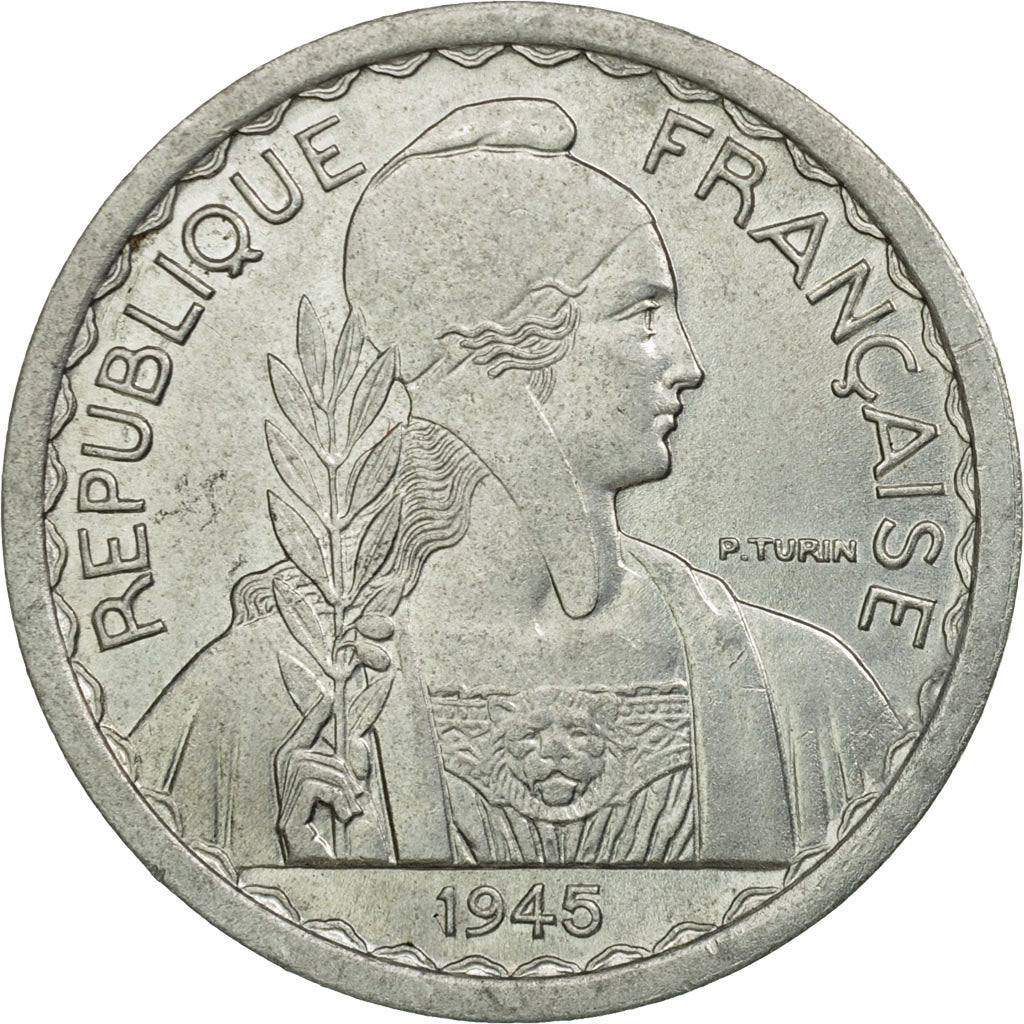 Coin, FRENCH INDO-CHINA, 10 Cents, 1945, Beaumont - Le Roger, MS(63), Aluminum
