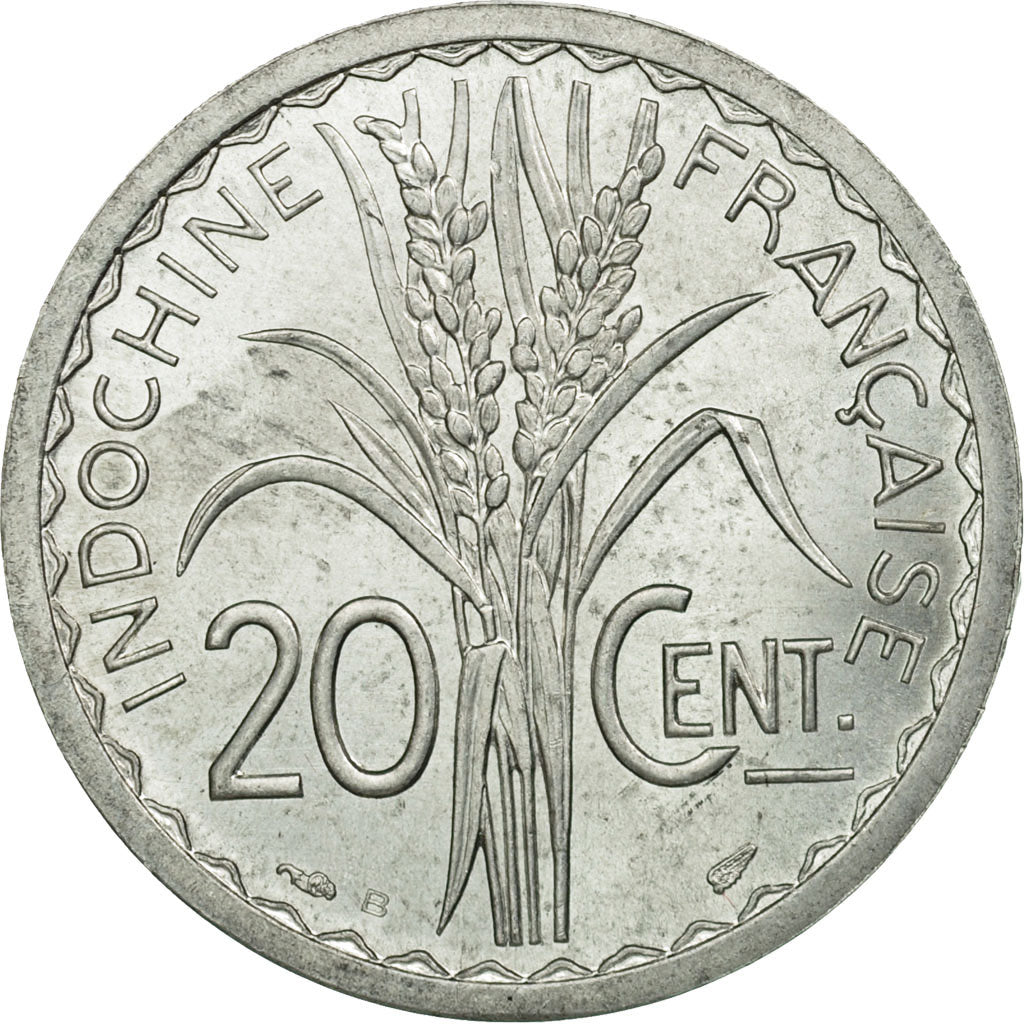 Coin, FRENCH INDO-CHINA, 20 Cents, 1945, Beaumont - Le Roger, MS(63), Aluminum