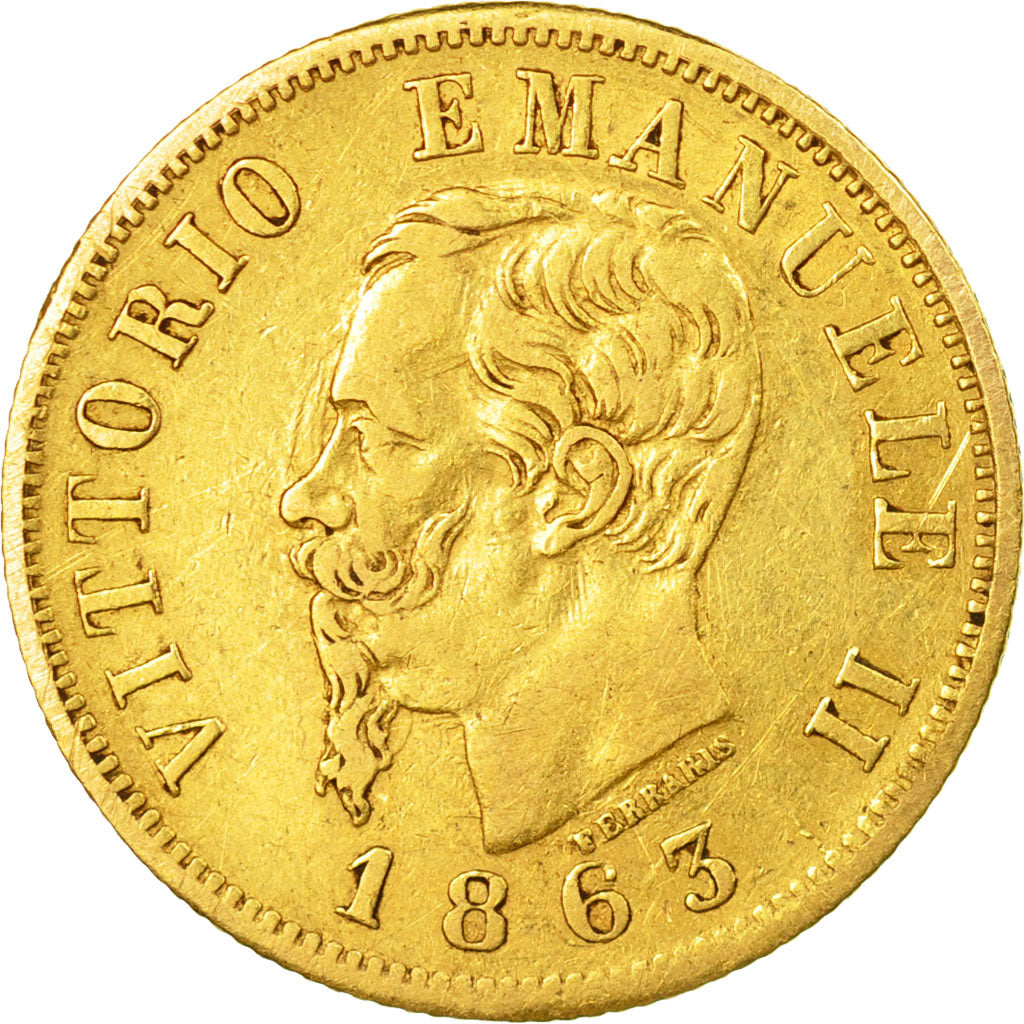 Coin, Italy, Vittorio Emanuele II, 10 Lire, 1863, Torino, EF(40-45), Gold