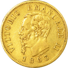 Coin, Italy, Vittorio Emanuele II, 10 Lire, 1863, Torino, EF(40-45), Gold