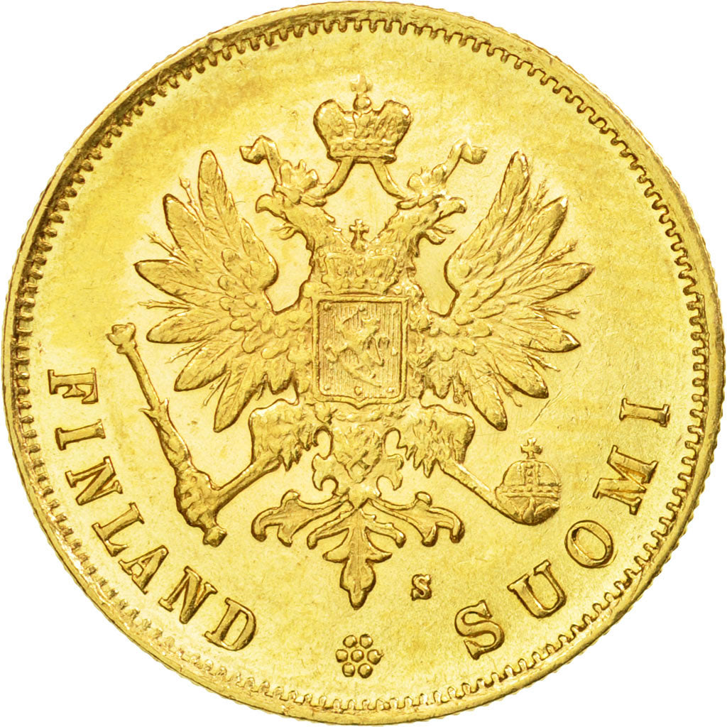Coin, Finland, Nicholas II, 10 Markkaa, 1881, Helsinki, AU(55-58), Gold, KM:8.2