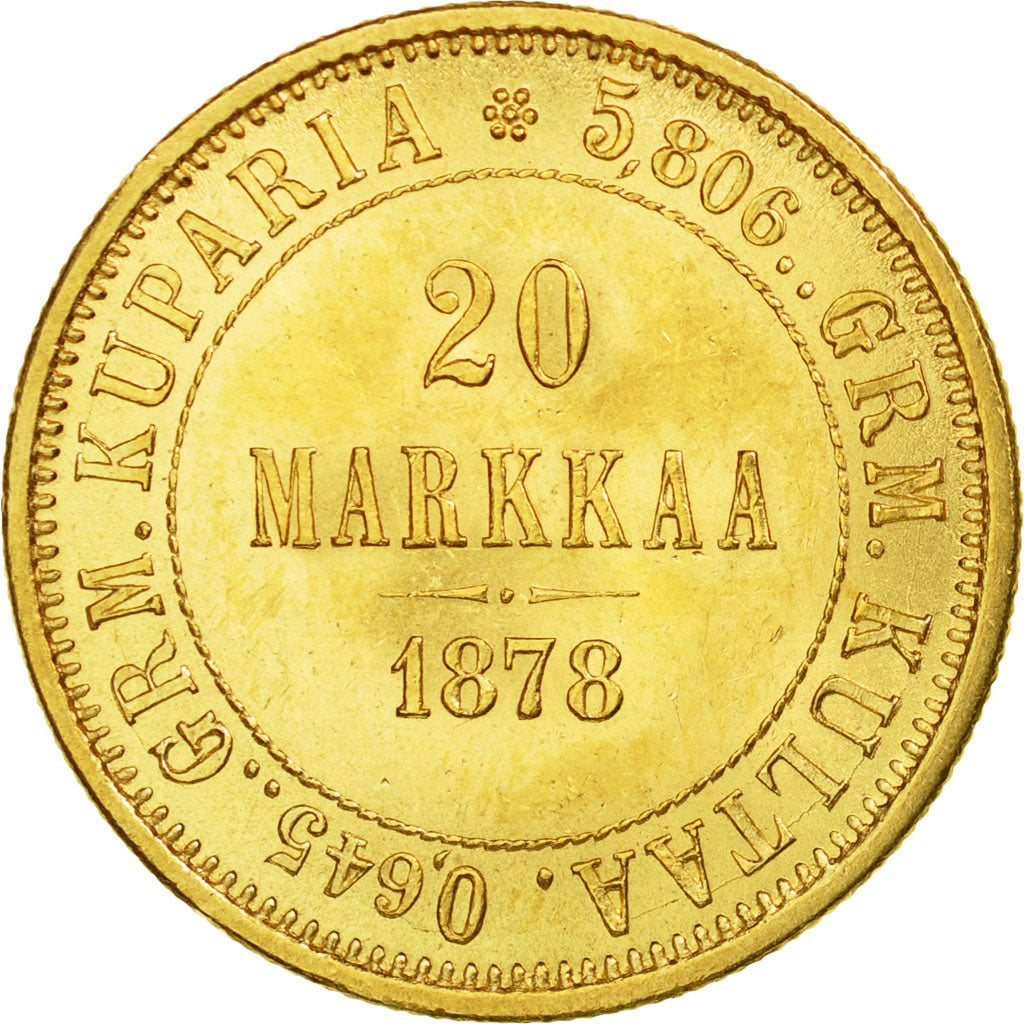 Moneta, Finlandia, Alexander II, 20 Markkaa, 1878, Helsinki, SPL, Oro, KM:9.1