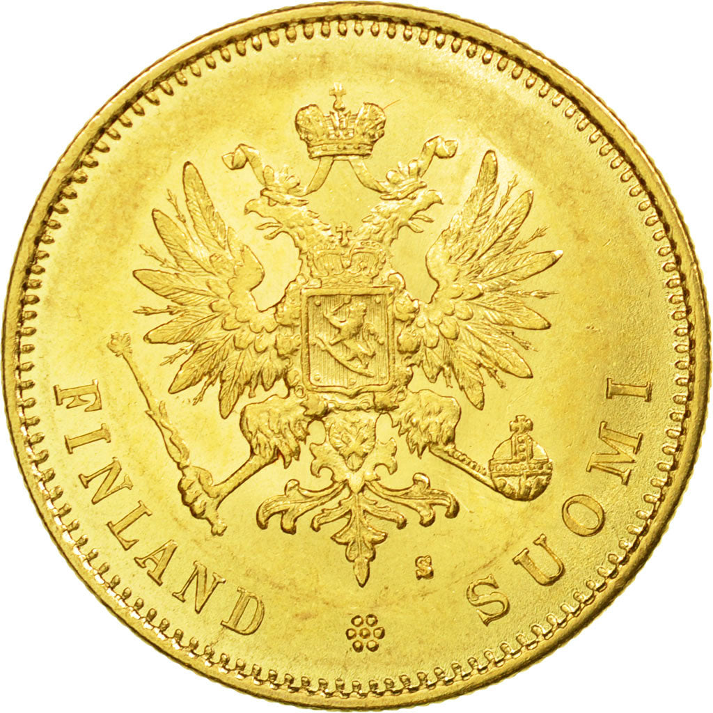 Coin, Finland, Nicholas II, 20 Markkaa, 1879, Helsinki, MS(63), Gold, KM:9.2