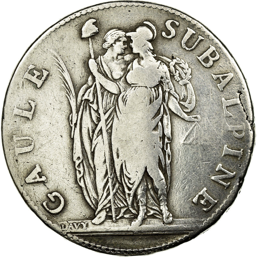 Münze, Italien Staaten, PIEDMONT REPUBLIC, 5 Francs, An 10, Turin, S, Silber