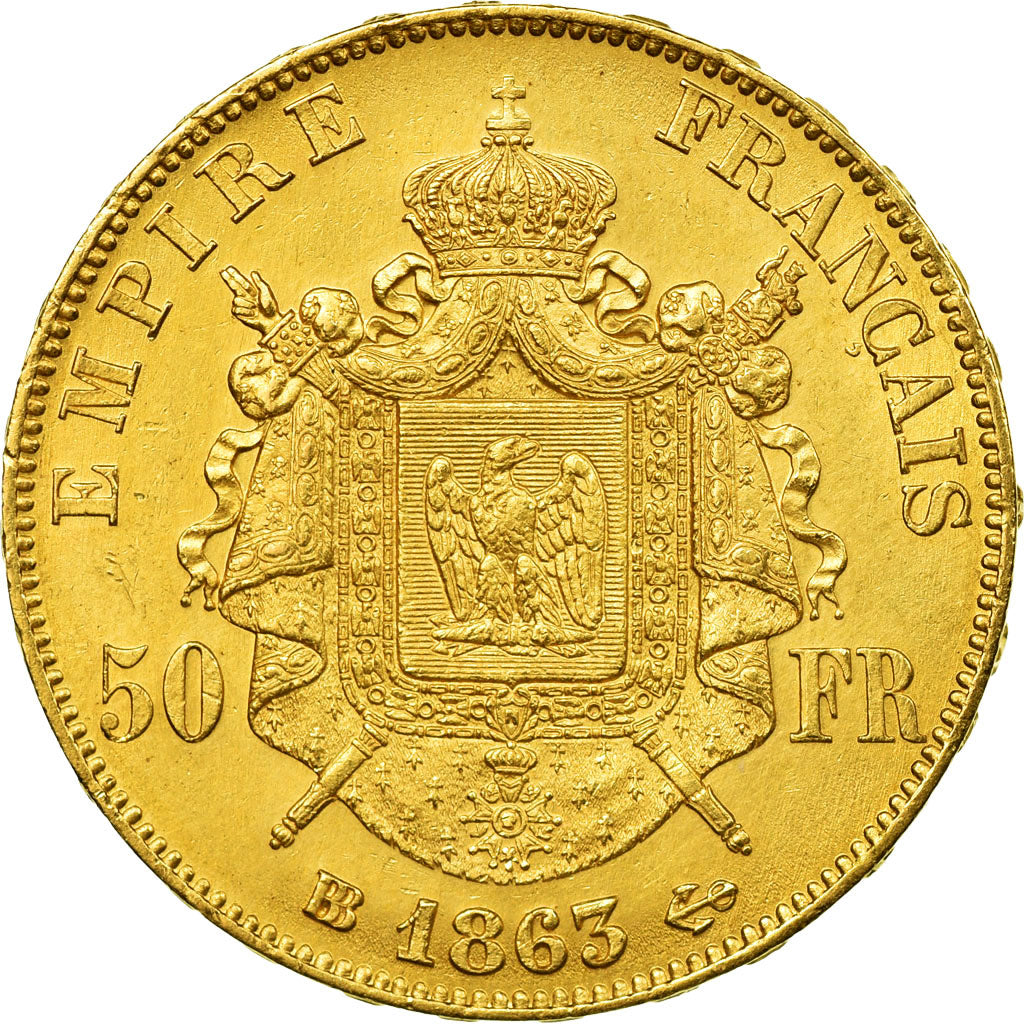 Monnaie, France, Napoleon III, 50 Francs, 1863, Strasbourg, TTB+, Or