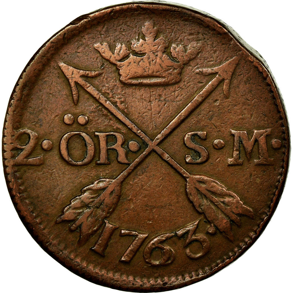 Coin, Sweden, Adolf Frederick, 2 Ore, S.M., 1763, EF(40-45), Copper, KM:461