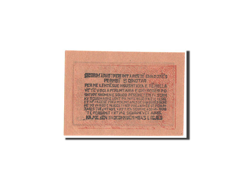 Albania, Shkoder, 5 Qindtar, 30.1.1920, KM:S171, UNC