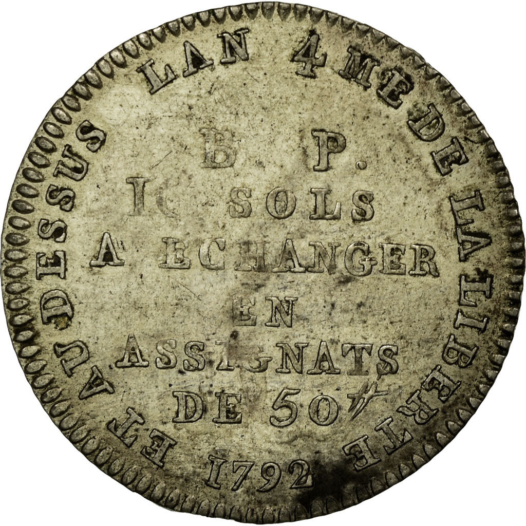 Moneta, Francia, Lefevre Lesage, 10 Sols, 1792, BB, Argento, KM:Tn19