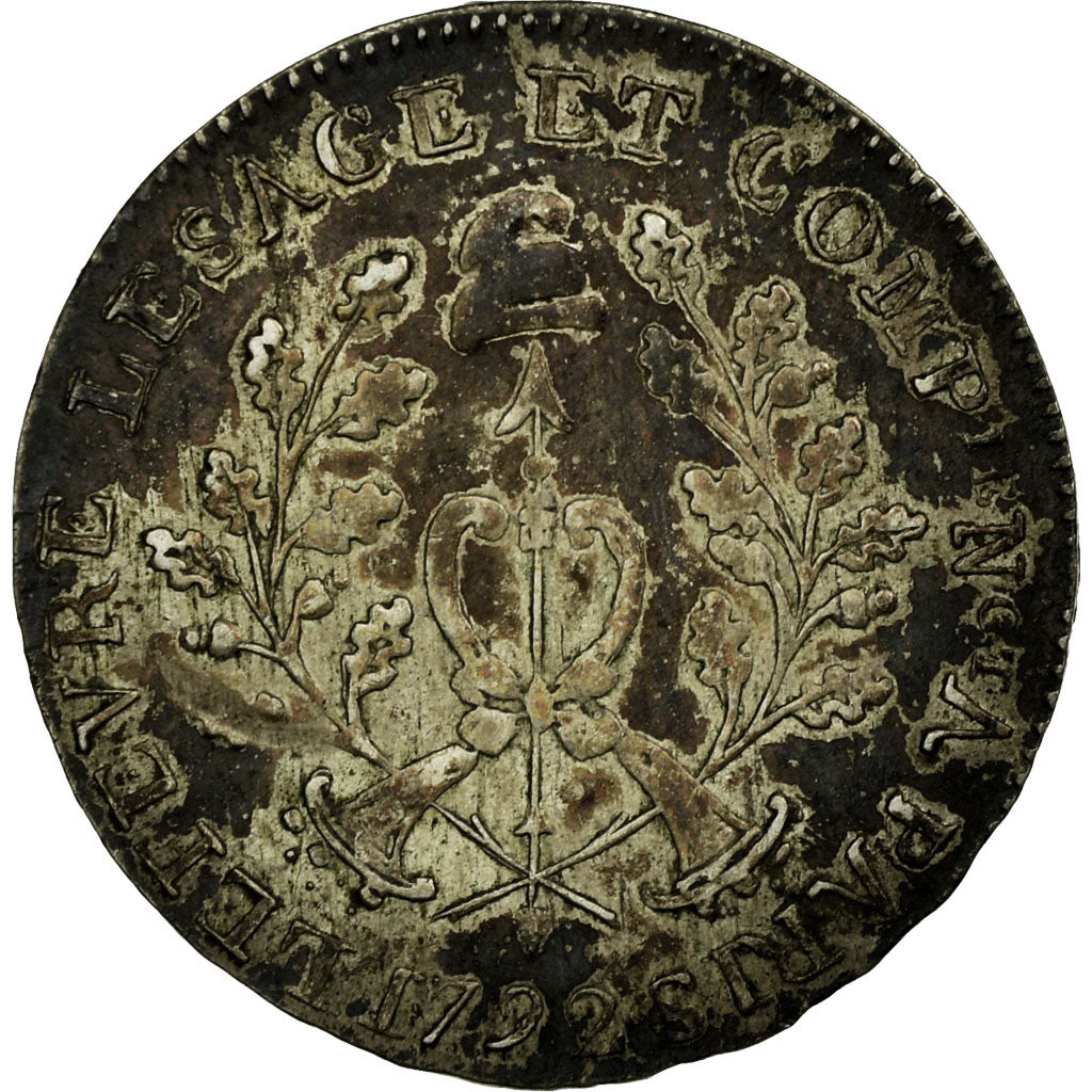 Coin, France, Lefevre Lesage, 5 Sols, 1792, EF(40-45), Silver, KM:Tn17