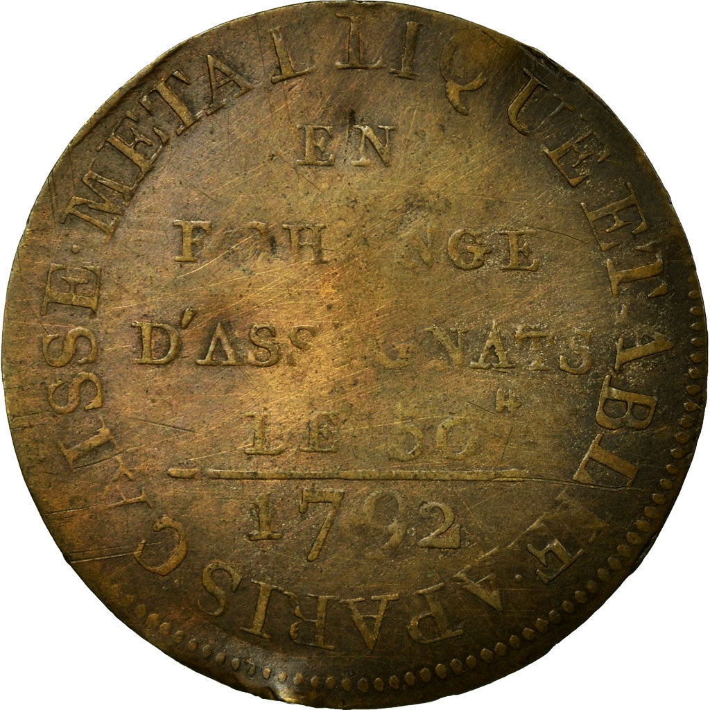 Moneta, Francja, Caisse métallique, 18 Deniers, 1792, VF(30-35), Bilon, KM:Tn5