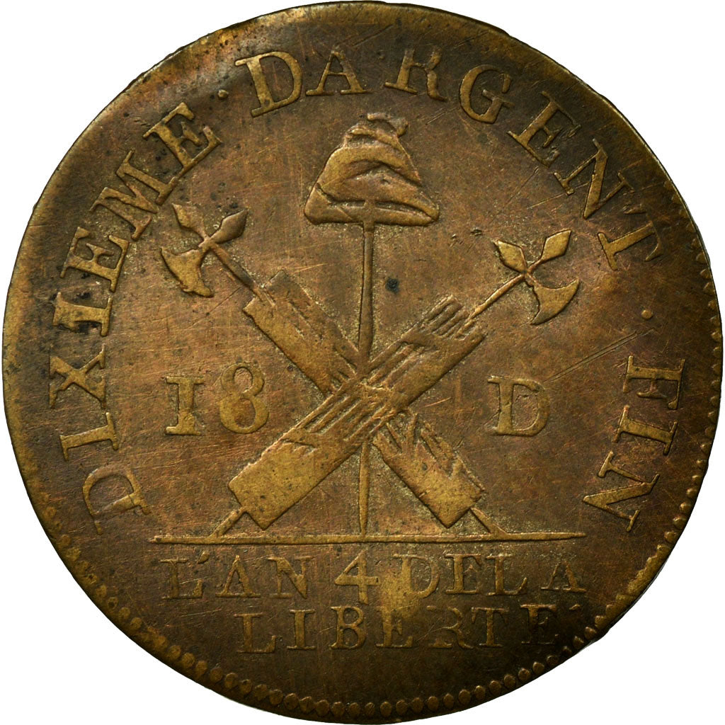 Moneta, Francja, Caisse métallique, 18 Deniers, 1792, VF(30-35), Bilon, KM:Tn5