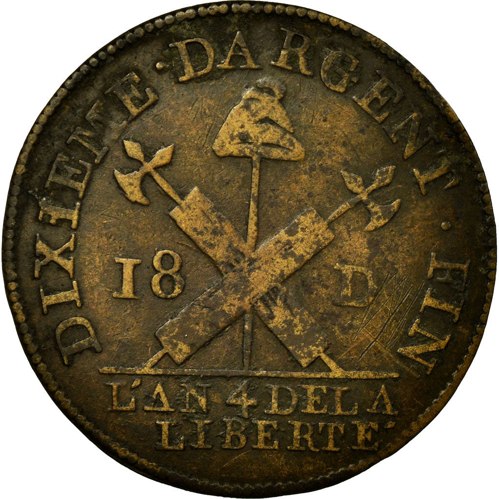 Moneta, Francja, Caisse métallique, 18 Deniers, 1792, F(12-15), Bilon, KM:Tn5