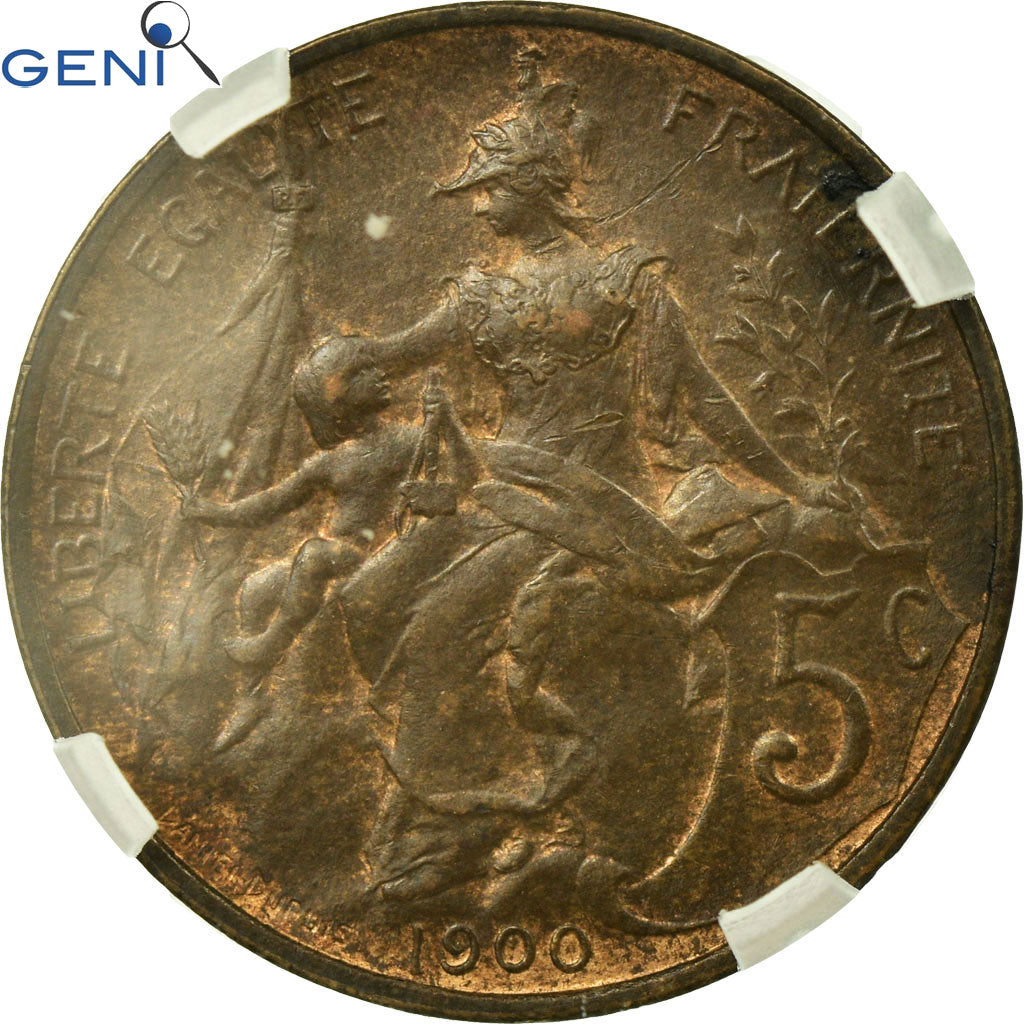 Munten, Frankrijk, Dupuis, 5 Centimes, 1900, Paris, GENI, MS64BR, Bronze