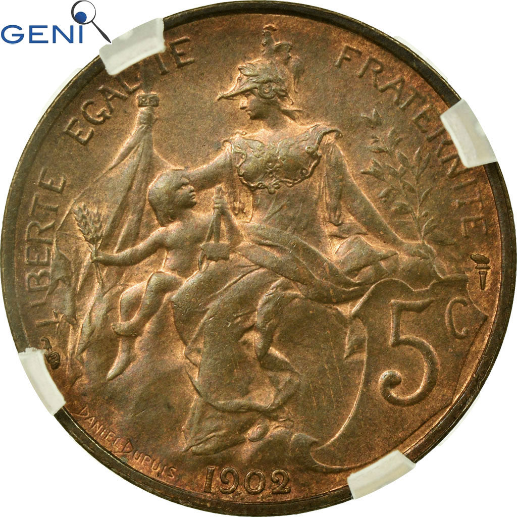 Coin, France, Dupuis, 5 Centimes, 1902, Paris, GENI, MS63BR, Bronze, KM:842