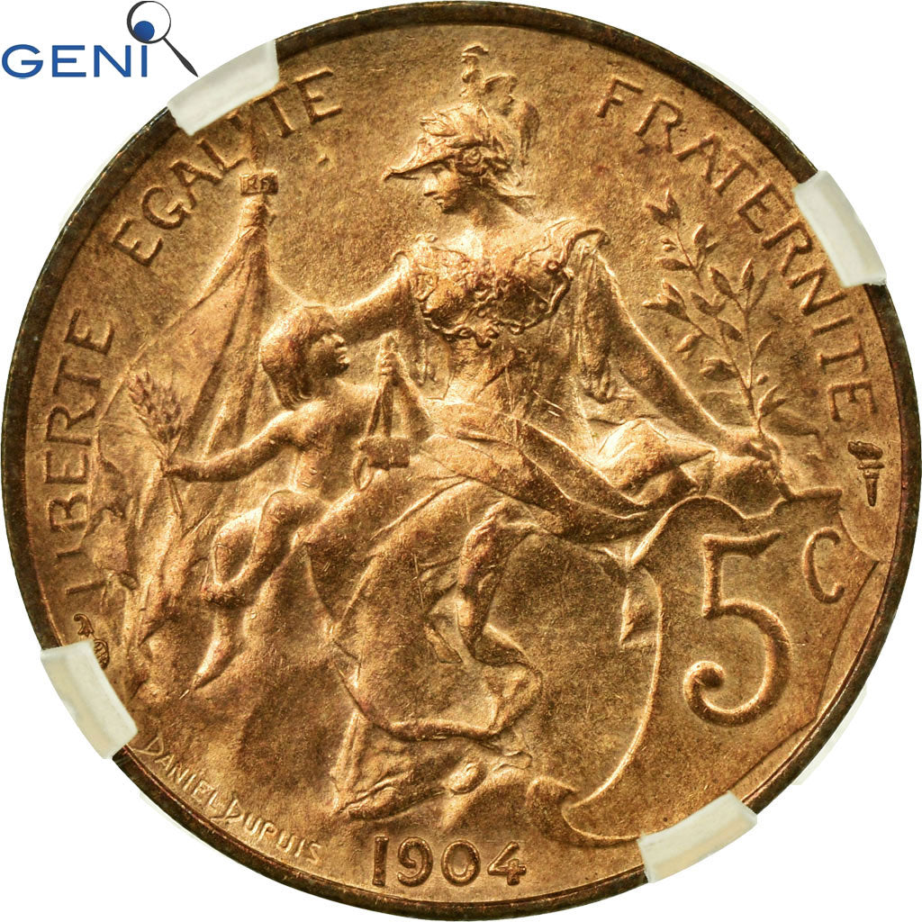 Coin, France, Dupuis, 5 Centimes, 1904, Paris, GENI, MS61RB, Bronze, KM:842